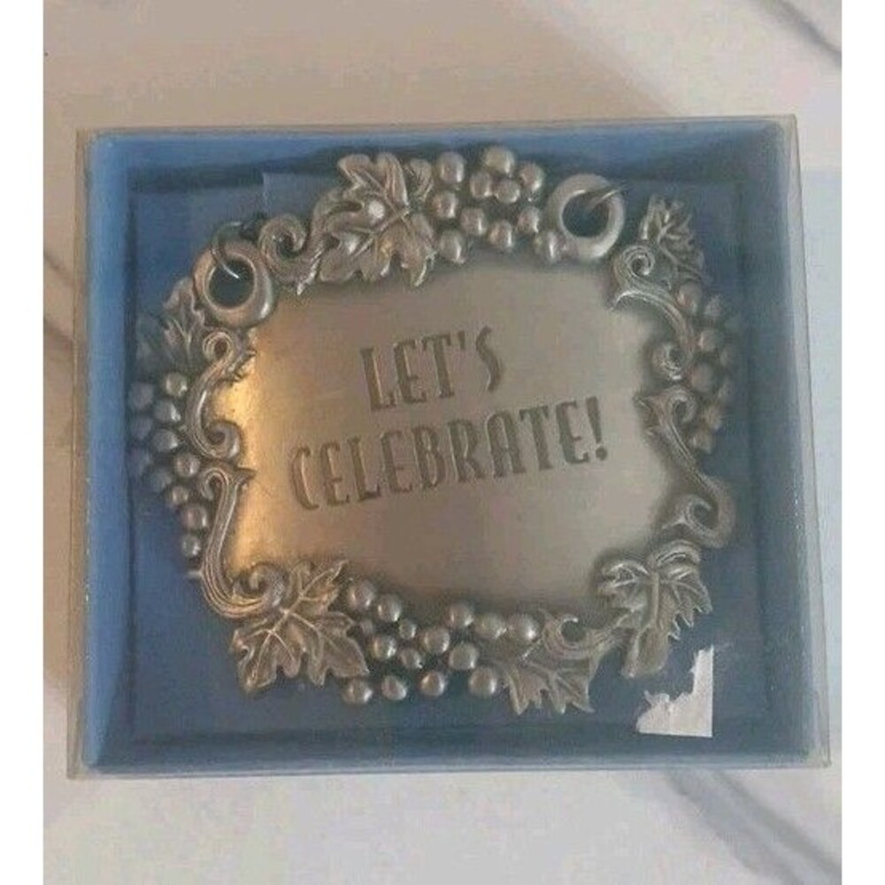 Vintage Ganz Pewter Wine Bottle Charm 'Let's Celebrate' New